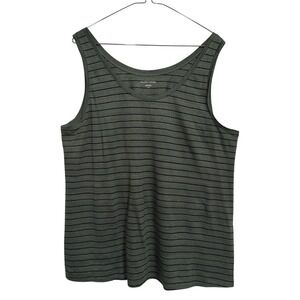 EILEEN FISHER Tank Top Green Black Stripe Linen Blend Women's L
